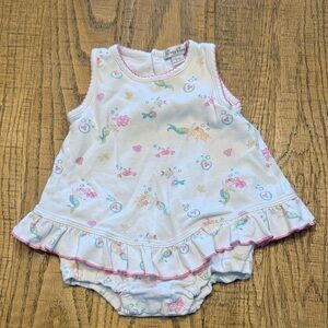 Kissy Kissy White Sleeveless Mermaid Ruffle Romper with Pink Trim